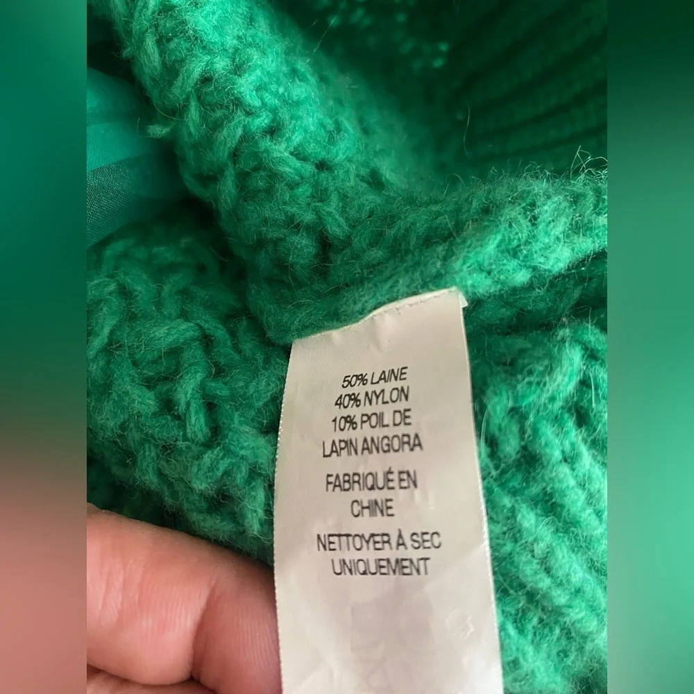 L.Bean women's crochet button-front wool blend cardigan in green size L pristine